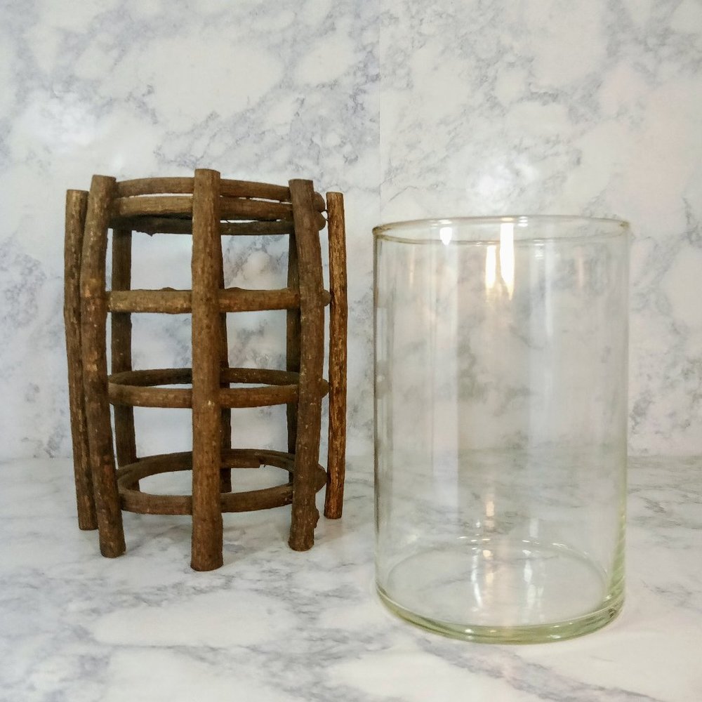 SOLD!! Natural Tree Branch Candle Holder With Tubular Glass Insert
